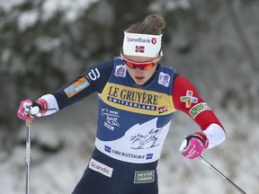Ingvild Flugstad Oestberg from Norway competes during the 10 kilometers pursuit freestyle race at the cross-country skiing World Cup in Oberstdorf, Germany, Thursday, Jan. 3, 2019.