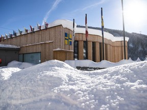 The congress centre, venue for the World Economic Forum, is covered with snow in Davos, Switzerland, Tuesday, Jan. 15, 2019. The World Economic Forum will take place in Davos from Jan. 22, 2019 until Jan. 25, 2019.