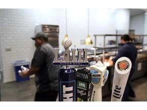 A Super Bowl LIII logo beer tap is shown during a tour of Mercedes-Benz Stadium for the NFL Super Bowl 53 football game Tuesday, Jan. 29, 2019, in Atlanta.