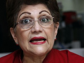 Maria Luisa Borja speaks during a interview in Tegucigalpa, Honduras, Saturday Jan. 26, 2019. Days before Honduras' national elections in 2017, the former national police commissioner held a news conference at which she read from government investigative reports about three high-profile killings. Now, as an opposition lawmaker, she faces the possibility of a fine and, more significantly, the loss of her seat in Congress when she goes on trial Monday, Jan. 28 charged with defamation.