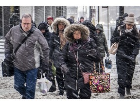 Morning commuters face a tough slog on Wacker Drive in Chicago, Monday, Jan. 28, 2019.