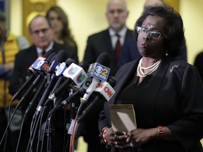 Special prosecutor Patricia Brown Holmes speaks to reporters at the courthouse Thursday, Jan. 17, 2019, in Chicago. Former Detective David March, ex-Officer Joseph Walsh and Officer Thomas Gaffney, three Chicago police officers accused accused of trying to cover up the fatal shooting of Laquan McDonald by officer Jason Van Dyke in October 2014, were acquitted by a judge Thursday.