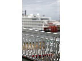 This Nov. 29, 2018, photo shows deck railing on the "City of New Orleans" riverboat, as it is being restored in New Orleans. The new paddlewheel riverboat is ready to ride the Mississippi, set to begin taking tourists on excursions around New Orleans starting in late January. The City of New Orleans will be the third paddlewheeler to call this Southern city of Mardi Gras fame its home.