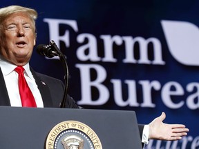 President Donald Trump speaks at the American Farm Bureau Federation's 100th Annual Convention, Monday Jan. 14, 2019, in New Orleans.