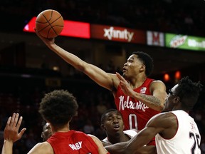 Nebraska guard James Palmer (0) shoots a basket in the first half of an NCAA college basketball game against Maryland, Wednesday, Jan. 2, 2019, in College Park, Md.