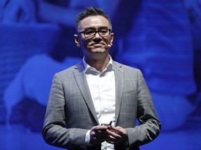 Kevin Wang, CEO of TCL Electronics, speaks during a TCL news conference at CES International, Monday, Jan. 7, 2019, in Las Vegas.