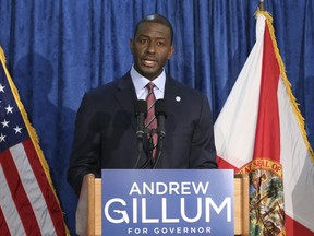 FILE - In this Nov. 10, 2018 file photo, Andrew Gillum the Democrat candidate for governor speaks at a news conference in Tallahassee, Fla.  Gillum is joining CNN as a political commentator. The cable network announced the move Tuesday, Jan. 29, 2019. The former Tallahassee mayor ran for governor last year but narrowly lost to former U.S. Rep. Ron DeSantis.
