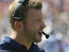 FILE - In this Aug. 25, 2018, file photo, Los Angeles Rams head coach Sean McVay watches during the second half of an NFL preseason football game against the Houston Texans, in Los Angeles. The Rams and New Orleans Saints will play in the NFC conference championship on Sunday, Jan. 20, in New Orleans.