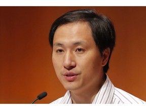 FILE - In this Nov. 28, 2018, file photo, He Jiankui, a Chinese researcher, speaks during the Human Genome Editing Conference in Hong Kong, where he made his first public comments about his claim to have helped make the world's first gene-edited babies. Emails obtained by The Associated Press show He told Nobel laureate Craig Mello about the gene-edited babies in April 2018, months before the claim became public. Mello objected to the experiment and remained an adviser to He's biotech company for eight more months before resigning.