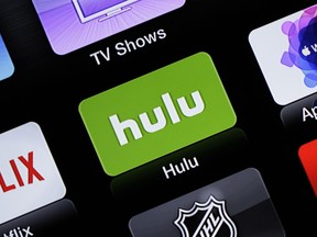 FILE- This June 24, 2015, file photo shows the Hulu Apple TV app icon in South Orange, N.J. Hulu's live-TV streaming service will cost $5 more per month, while its traditional video-on-demand service will be $2 cheaper. Hulu with Live TV, a cable-like package with ESPN and a few dozen other channels, will cost $45 a month starting Feb. 26, 2019.