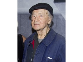 FILE - In this Nov. 19, 2014 file photo, Lithuanian-born director Jonas Mekas attend the Whitney Museum Gala in New York. Mekas, 96, who survived a Nazi labor camp and years as a refugee, died Wednesday, Jan. 23, 2019, at his home, according to the Anthology of Film Archives. He was artistic director of the New York center for film preservation, a leading avant-garde movie theater.