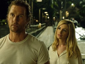 This image released by Aviron Pictures shows Matthew McConaughey, left, and Anne Hathaway in a scene from "Serenity."
