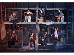 This image released by Fox shows the cast of "Rent," from top left, Brandon Victor Dixon as Tom Collins, Valentina as Angel Dumont Schunard, Jordan Fisher as Mark Cohen, Mario as Benjamin Coffin III, and from bottom left, Kiersey Clemons as Joanne Jefferson, Vanessa Hudgens as Maureen Johnson, Brennin Hunt as Roger Davis and Tinashe as Mimi Marquez, airing Sunday, Jan. 27 on Fox.