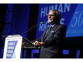FILE - In this Dec. 12, 2018, file photo, journalist Tom Brokaw speaks during the Robert F. Kennedy Human Rights Ripple of Hope Awards ceremony in New York. Brokaw says he feels terrible that he offended some Hispanics with his comments on "Meet the Press" Sunday, Jan. 27, 2019, that Hispanics should work harder at assimilation.