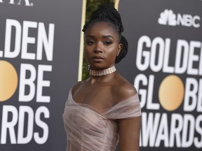 FILE- In this Jan. 6, 2019, file photo Kiki Layne arrives at the 76th annual Golden Globe Awards at the Beverly Hilton Hotel in Beverly Hills, Calif. ESSENCE has named four actresses as its annual "Black Women in Hollywood" honorees. They are Regina Hall, Amandla Stenberg, Layne and Jenifer Lewis. The awards luncheon will be held Feb. 21 in Beverly Hills, Calif.