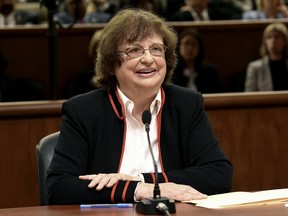 FILE - In this May 15, 2018, file photo, Barbara Underwood speaks to legislative leaders in Albany, N.Y., interviewing her for the office of New York attorney general after Eric Schneiderman resigned amid domestic abuse allegations. As Underwood's unexpected, seven-month term as New York's first female attorney general comes to an end, she has become a formidable force in the anti-Donald Trump resistance.