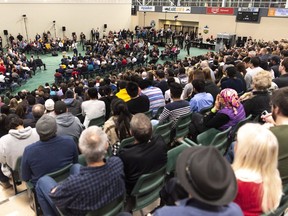 Prime Minister Justin Trudeau speaks during a town hall at University of Regina in Regina, Saskatchewan on Thursday January 10, 2019. Trudeau faced blunt questions from people at a town hall in Regina including one from a man who fears Canada's immigration policies are putting lives at risk.