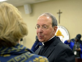 Archbishop William Lori, of Baltimore, attends a press briefing at the archdiocese's headquarters in Baltimore, Tuesday, Jan 15, 2019. Catholic leaders in Baltimore say they've delivered thousands of files to Maryland's top law enforcement official amid an investigation into child sex abuse. At the Tuesday event for reporters, Lori said Baltimore's archdiocese is cooperating fully with Attorney General Brian Frosh's ongoing probe.