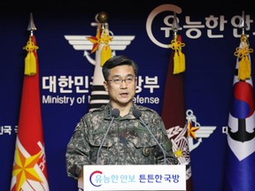 Suh Wook, chief director of operations at the South Korea's Joint Chiefs of Staff, speaks during a press conference at the Defense Ministry in Seoul, South Korea, Wednesday, Jan. 23, 2019. South Korea's military accused Japan of a "clear provocation" over what it says was a threatening low-altitude flight by a Japanese patrol plane over a South Korean warship.