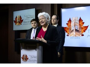 Beatrice Olivastri, CEO of Friends of the Earth, speaks during a press conference on Parliament Hill in Ottawa on Wednesday, Jan. 30, 2019, calling for a independent review of glyphosate.