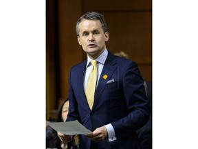 Seamus O'Regan, Minister of Indigenous Services, stands during question period in the House of Commons in the West Block of Parliament Hill in Ottawa on Tuesday, Jan. 29, 2019.