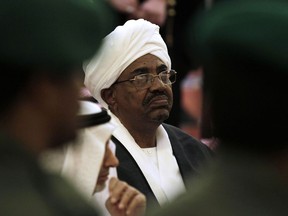 FILE - In this Oct. 25, 2011 file photo, Sudanese President Omar al-Bashir attends the funeral of Saudi Crown Prince Sultan bin Abdul-Aziz Al Saud, in Riyadh, Saudi Arabia. In Jan. 2019, with violent anti-government protests into their fourth week, Sudan appears headed toward political paralysis, with drawn out unrest across much of the country and a fractured opposition without a clear idea of what to do if their wish to see the country's leader of 29 years go comes true.
