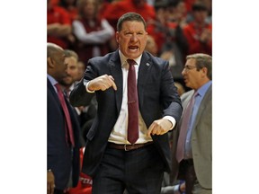 Texas Tech coach Chris Beard reacts to a play during the first half of an NCAA college basketball game against TCU, Monday, Jan. 28, 2019, in Lubbock, Texas.