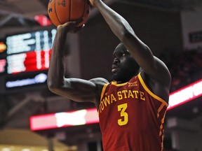 Iowa State's Marial Shayok shoots a 3-pointer during the first half of the team's NCAA college basketball game against Texas Tech, Wednesday, Jan. 16, 2019, in Lubbock, Texas.