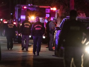 Police investigate the scene where several Houston Police officers were shot in Houston on Monday, Jan. 28, 2019. At least five Houston officers were injured in a shooting Monday in an incident involving a suspect and taken to a hospital, police said.