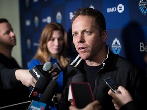 Vancouver Whitecaps head coach Marc Dos Santos responds to questions during a media availability ahead of the MLS soccer team's training camp, in Vancouver, on Monday January 21, 2019.