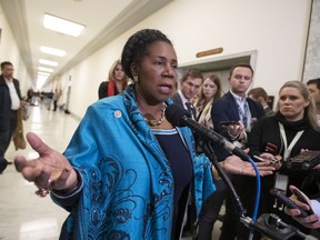 FILE - In this Dec. 7, 2018, file photo, Rep. Sheila Jackson Lee, D-Texas, a member of the House Judiciary Committee, speaks to reporters on Capitol Hill in Washington. Jackson Lee is stepping down from her position as leader of one of the House Judiciary Committee's key subcommittees. The move comes after a lawsuit from a former employee who complained that her sexual assault complaint had been mishandled.