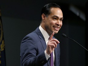 In this Jan. 16, 2019, photo, Julian Castro, former U.S. Secretary of Housing and Urban Development and candidate for the 2020 Democratic presidential nomination, speaks at Saint Anselm College in Manchester, N.H.
