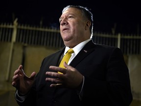 U.S. Secretary of State Mike Pompeo speaks to the media at the U.S. Embassy compound in the Iraqi capital Baghdad after his tour around Irbil in the Kurdish autonomous region of northern Iraq on Wednesday, Jan. 9, 2019.