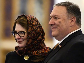 Secretary of State Mike Pompeo and his wife Susan pose for a photo as they tour the newly inaugurated Cathedral of the Nativity Christ, in Egypt's New Administrative Capital, east of Cairo, Thursday,  Jan. 10, 2019.