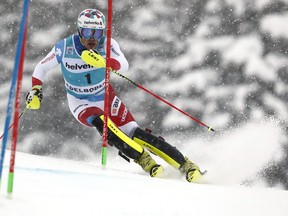 Switzerland's Daniel Yule competes during a ski World Cup men's slalom in Adelboden, Switzerland, Sunday, Jan. 13, 2019.