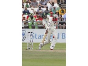 South African batsman Dale Steyn smashes the ball for four on day three of the second cricket test match between South Africa and Pakistan at Newlands Cricket Ground in Cape Town, South Africa, Saturday, Jan. 5, 2019.