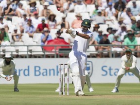 CORRECTS DATE - Pakistan's batsman Shan Masood hits the ball for four runs on day one of the second cricket test match between South Africa and Pakistan at Newlans Cricket Ground in Cape Town, South Africa, Thursday, Jan. 3, 2019.