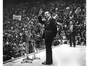 FILE - In this undated file photo, Chilean President Eduardo Frei Montalva, who governed Chile from 1964 to 1970, waves to supporters, in Santiago, Chile. A Chilean judge ruled Wednesday, Jan. 30, 2019 that Frei Montalva was poisoned to death with "toxic substances" that were gradually introduced into his body in 1982. Six people were sentenced to between three and 10 years in prison.