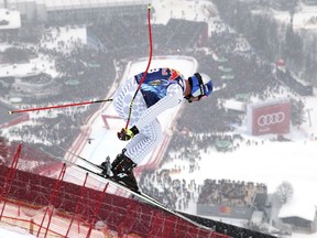 Italy's Dominik Paris competes during an alpine ski, men's World Cup downhill, in Kitzbuehel, Austria, Friday, Jan. 25, 2019.