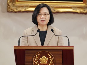 Taiwanese President Tsai Ing-wen delivers a speech during the New Year press conference in Taipei, Taiwan, Tuesday, Jan. 1, 2019. Taiwan's leader said Tuesday the people of the island want to maintain self-rule despite recent electoral gains by the Beijing-friendly opposition party. Taiwanese officials should not enter into any secret dialogue with China, President Tsai warned in a New Year's speech.