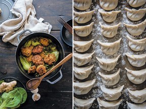 Lion's head meatballs and potstickers