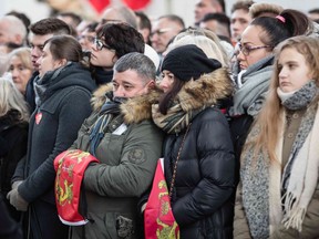 Citizens of Gdansk take part in the funeral ceremony of the late mayor of Gdansk Pawel Adamowicz in St Mary's Basilica (Bazylika Mariacka) on January 19, 2019 in Gdansk, Poland.