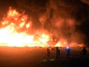 Flames burn at the scene of the massive blaze in Tlahuelilpan, Hidalgo state, on January 18, 2019.