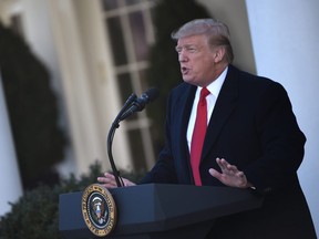 US.. President Donald Trump speaks about the government shutdown on January 25, 2019, from the Rose Garden of the White House in Washington, DC. - Trump says will sign bill to reopen the government until February 15.