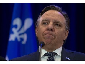 Quebec Premier Francois Legault speaks with the media during a news conference in Gatineau, Que., Wednesday, January 30, 2019.