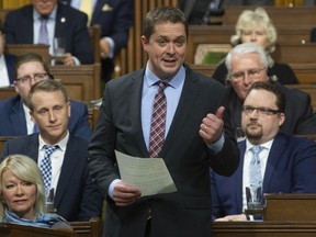 Leader of the Opposition Andrew Scheer rises during Question Period in the House of Commons Monday January 28, 2019 in Ottawa.