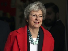 British Prime Minister Theresa May leaves BBC Broadcasting House in London after appearing on the Andrew Marr show, Sunday, Jan. 6, 2019.