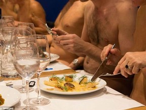 Diners eat in the buff at French restaurant 'o'naturel'.