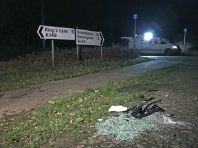 The scene near to the Sandringham Estate where Britain's Prince Philip was involved in a road accident in Sandringham, England, Thursday, Jan. 17, 2019.