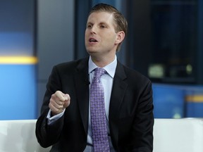 In this Jan. 17, 2018 file photo, Eric Trump appears on the "Fox & friends" television program, in New York.